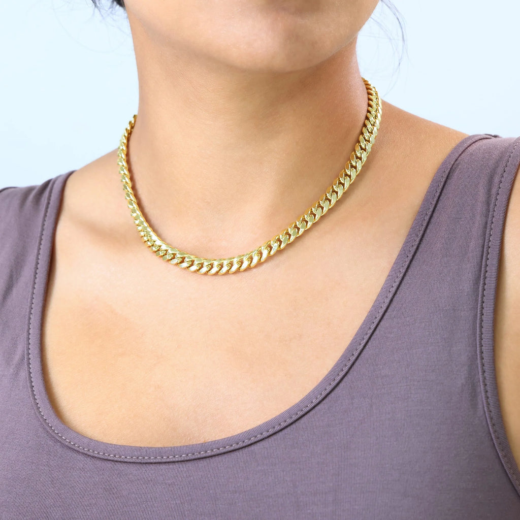 14K Real Yellow Gold Miami Cuban Link 7.5Mm Chain Necklace (16"-30") Italian Jewelry for Men & Women