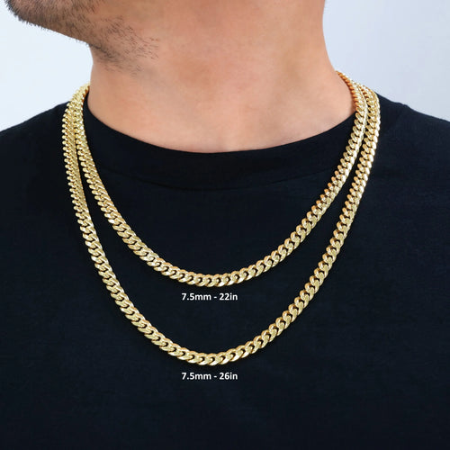 14K Real Yellow Gold Miami Cuban Link 7.5Mm Chain Necklace (16"-30") Italian Jewelry for Men & Women