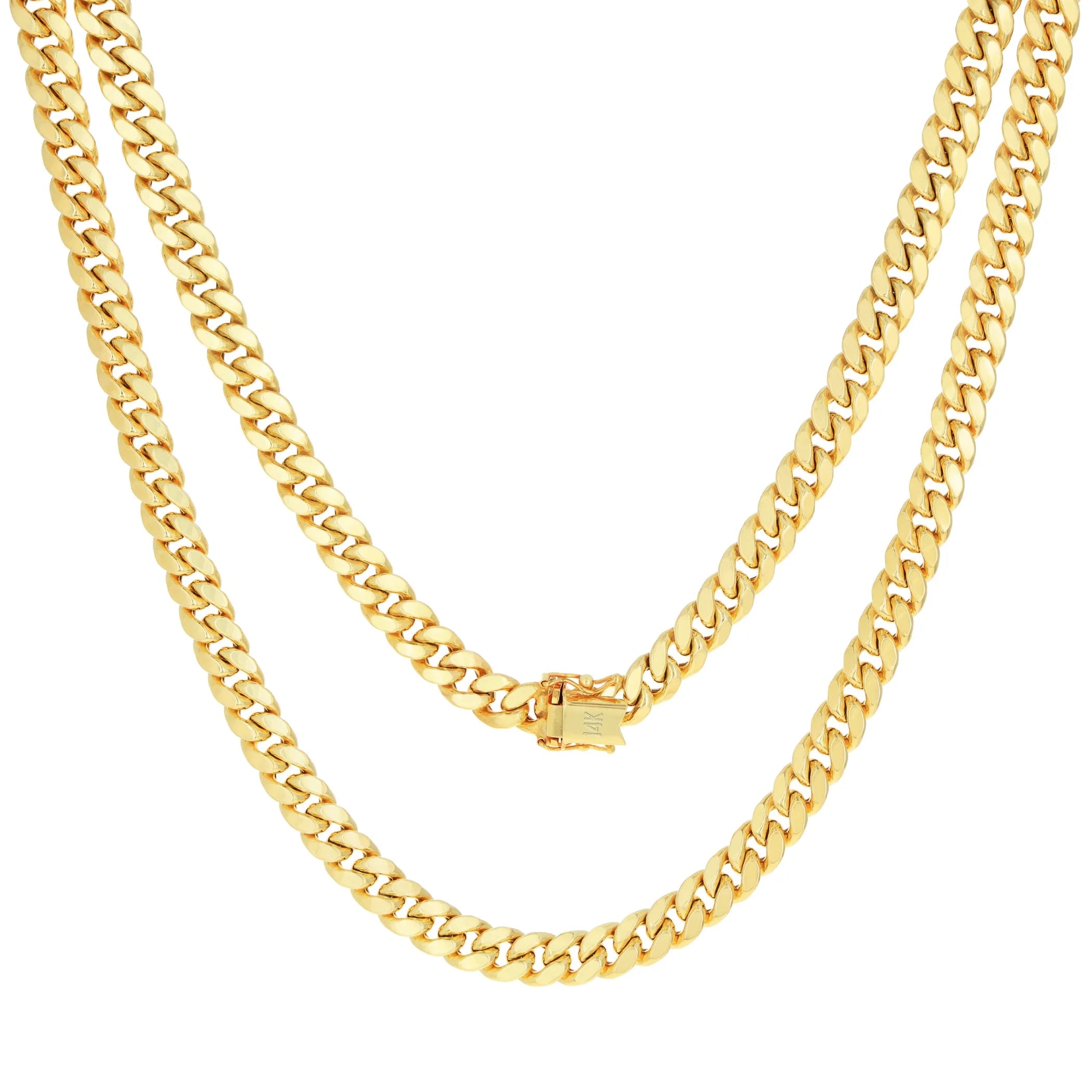 14K Real Yellow Gold Miami Cuban Link 7.5Mm Chain Necklace (16"-30") Italian Jewelry for Men & Women
